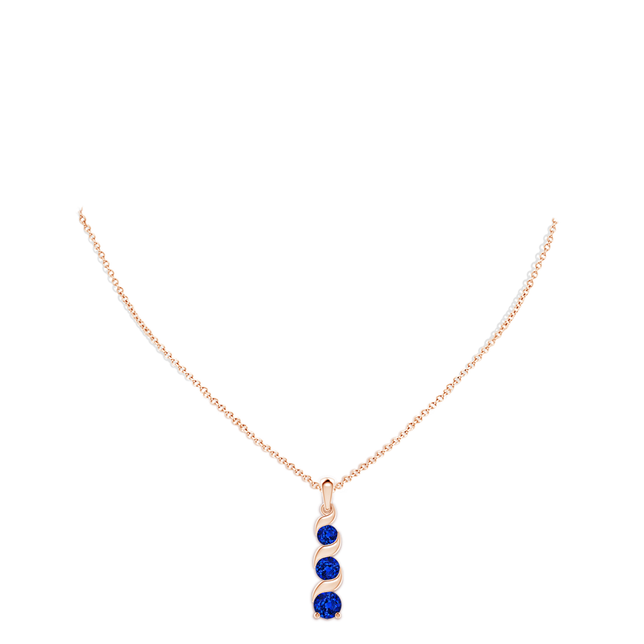 7mm Lab-Grown Channel-Set Round Sapphire Three Stone Journey Pendant in Rose Gold pen
