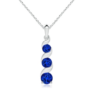 7mm AAAA Channel-Set Round Sapphire Three Stone Journey Pendant in S999 Silver
