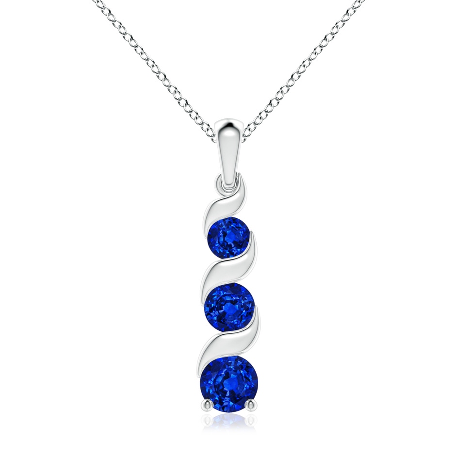 7mm Lab-Grown Channel-Set Round Sapphire Three Stone Journey Pendant in S999 Silver 
