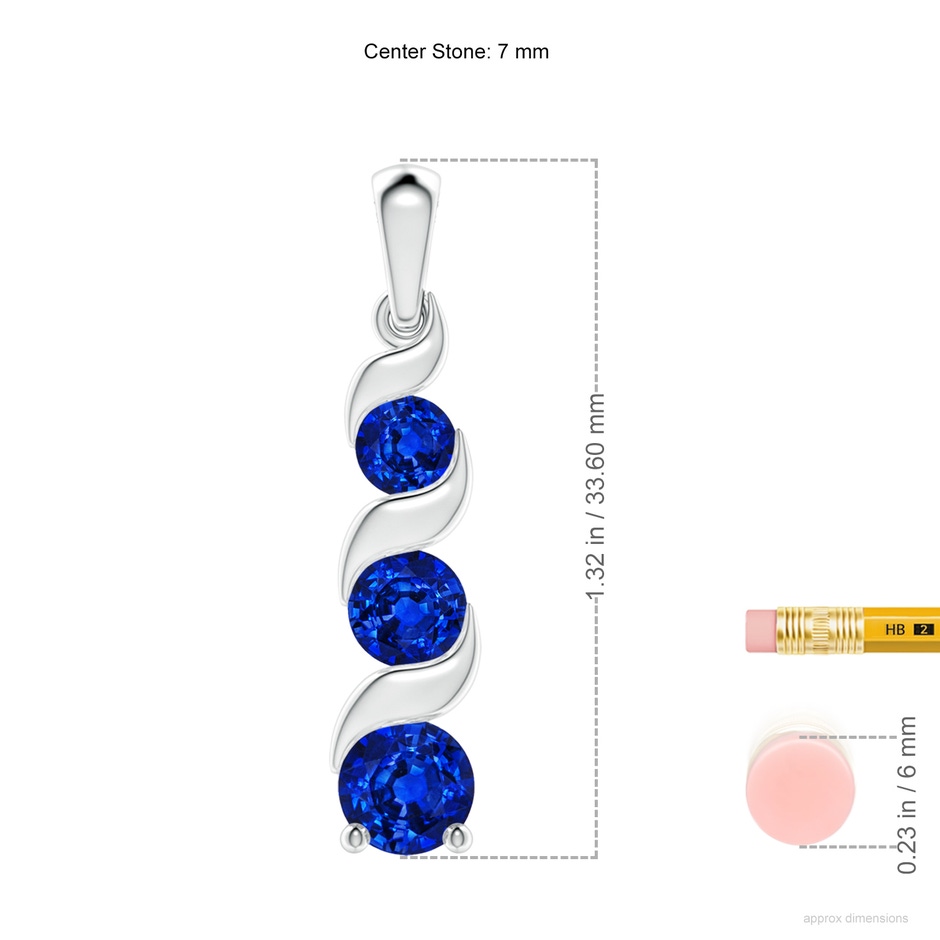 7mm Lab-Grown Channel-Set Round Sapphire Three Stone Journey Pendant in S999 Silver ruler