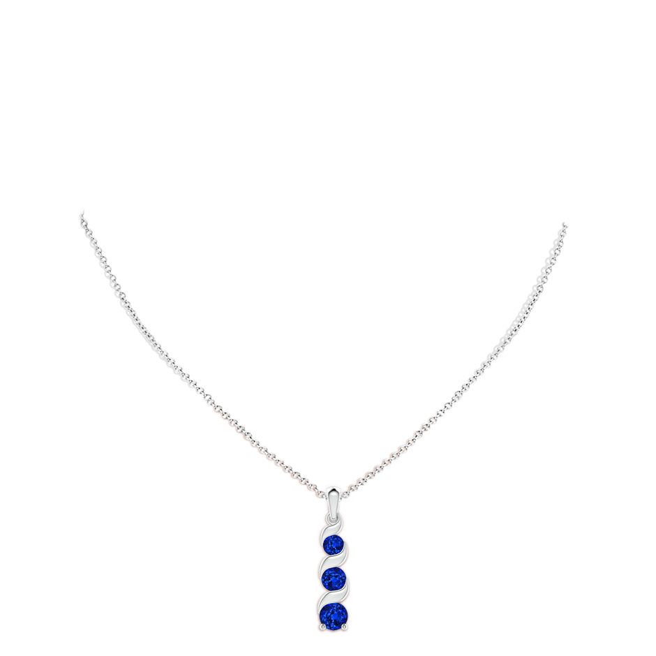 7mm Lab-Grown Channel-Set Round Sapphire Three Stone Journey Pendant in S999 Silver pen