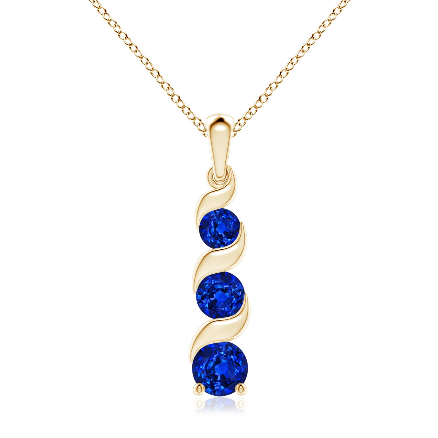 7mm AAAA Channel-Set Round Sapphire Three Stone Journey Pendant in Yellow Gold