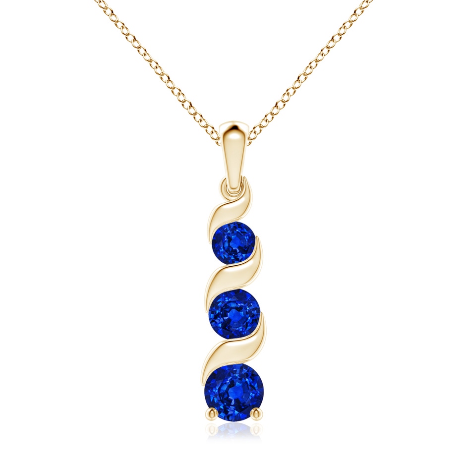 7mm Lab-Grown Channel-Set Round Sapphire Three Stone Journey Pendant in Yellow Gold 