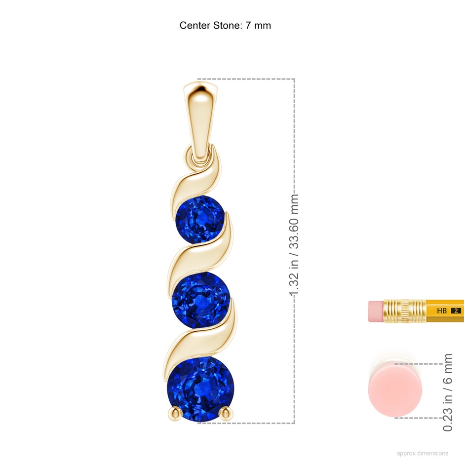 7mm Lab-Grown Channel-Set Round Sapphire Three Stone Journey Pendant in Yellow Gold ruler