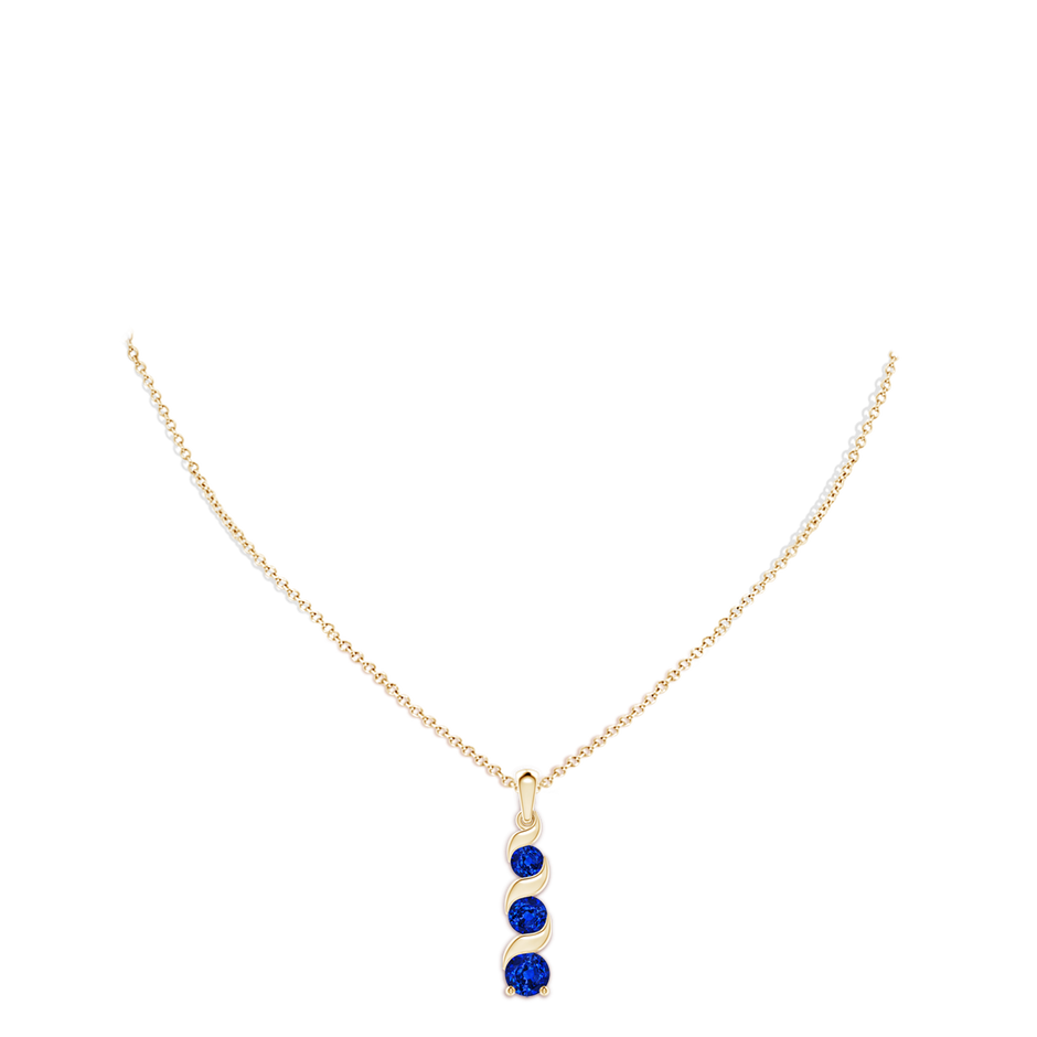7mm Lab-Grown Channel-Set Round Sapphire Three Stone Journey Pendant in Yellow Gold pen