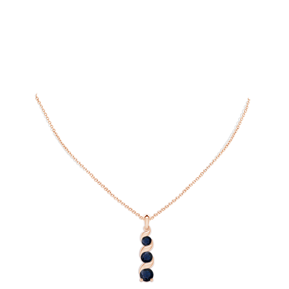 8mm A Channel-Set Round Sapphire Three Stone Journey Pendant in Rose Gold pen