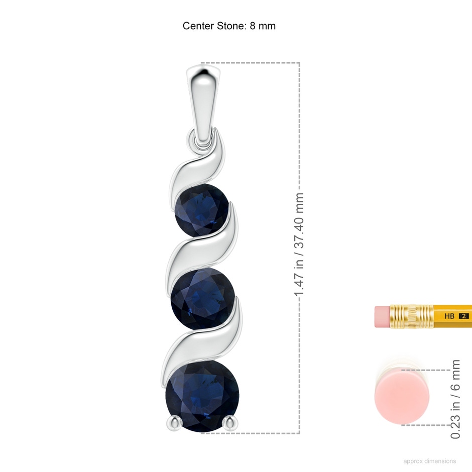 8mm A Channel-Set Round Sapphire Three Stone Journey Pendant in White Gold ruler