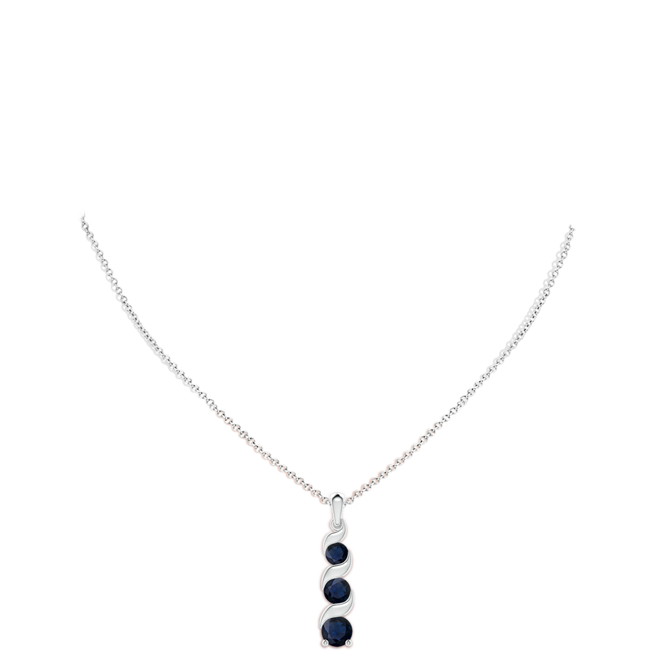 8mm A Channel-Set Round Sapphire Three Stone Journey Pendant in White Gold pen