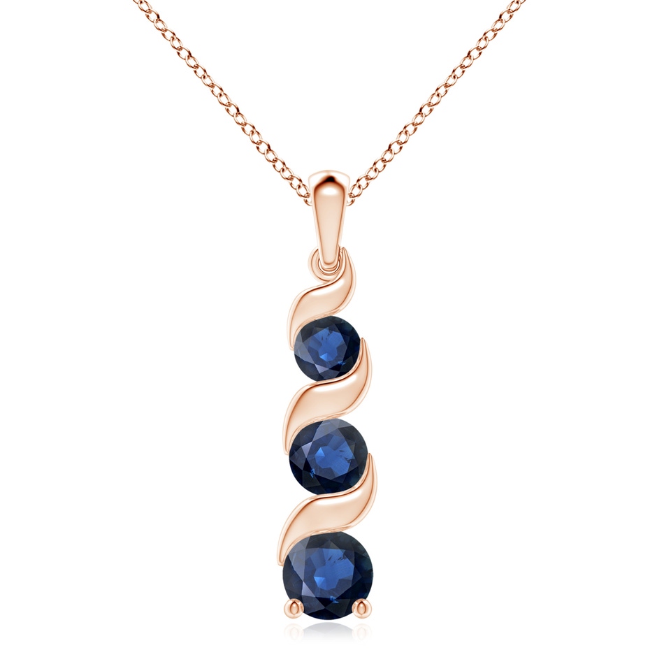 8mm AA Channel-Set Round Sapphire Three Stone Journey Pendant in Rose Gold 
