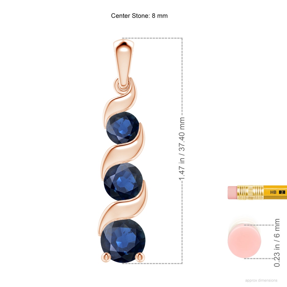 8mm AA Channel-Set Round Sapphire Three Stone Journey Pendant in Rose Gold ruler