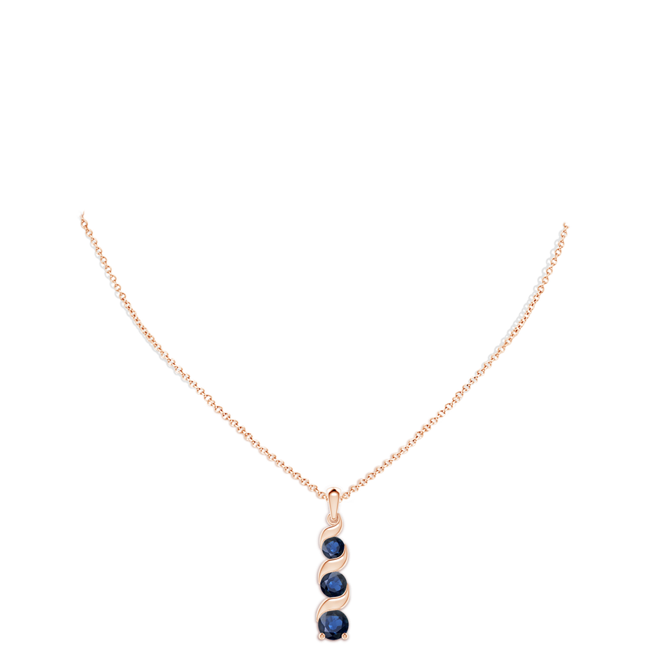 8mm AA Channel-Set Round Sapphire Three Stone Journey Pendant in Rose Gold pen