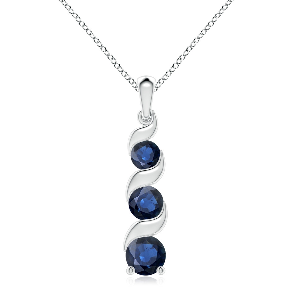 8mm AA Channel-Set Round Sapphire Three Stone Journey Pendant in White Gold 