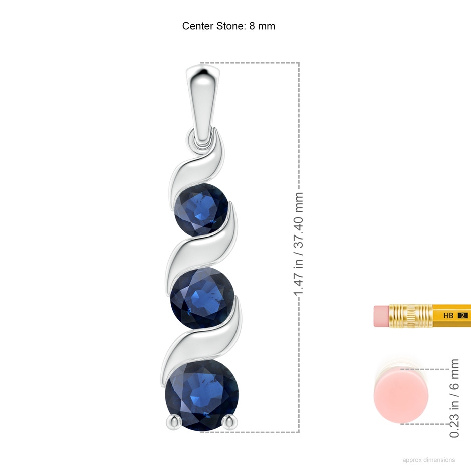 8mm AA Channel-Set Round Sapphire Three Stone Journey Pendant in White Gold ruler