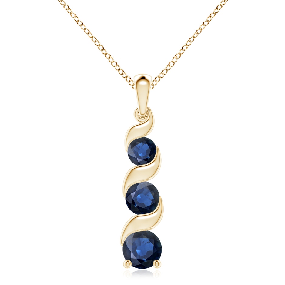 8mm AA Channel-Set Round Sapphire Three Stone Journey Pendant in Yellow Gold 