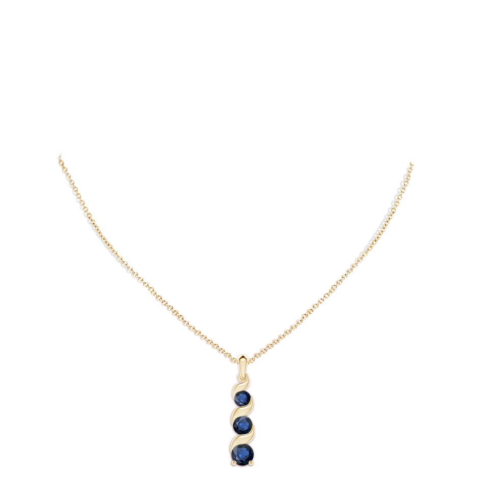 8mm AA Channel-Set Round Sapphire Three Stone Journey Pendant in Yellow Gold pen