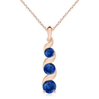 8mm AAA Channel-Set Round Sapphire Three Stone Journey Pendant in 18K Rose Gold
