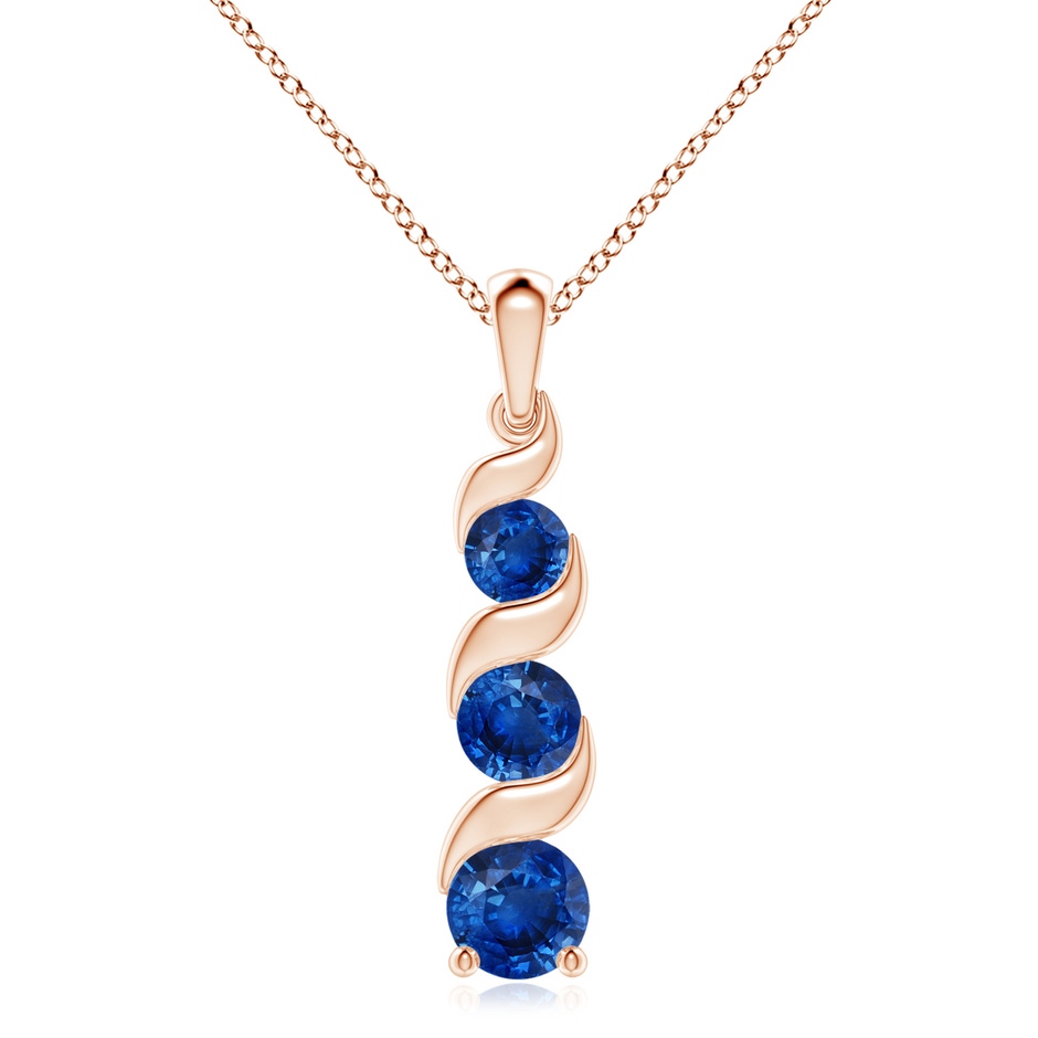 8mm AAA Channel-Set Round Sapphire Three Stone Journey Pendant in 18K Rose Gold 