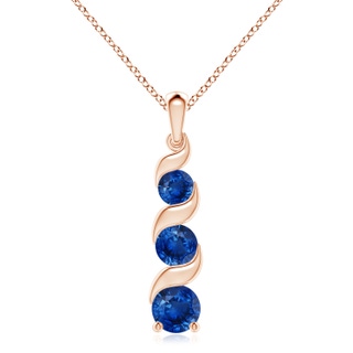8mm AAA Channel-Set Round Sapphire Three Stone Journey Pendant in 9K Rose Gold