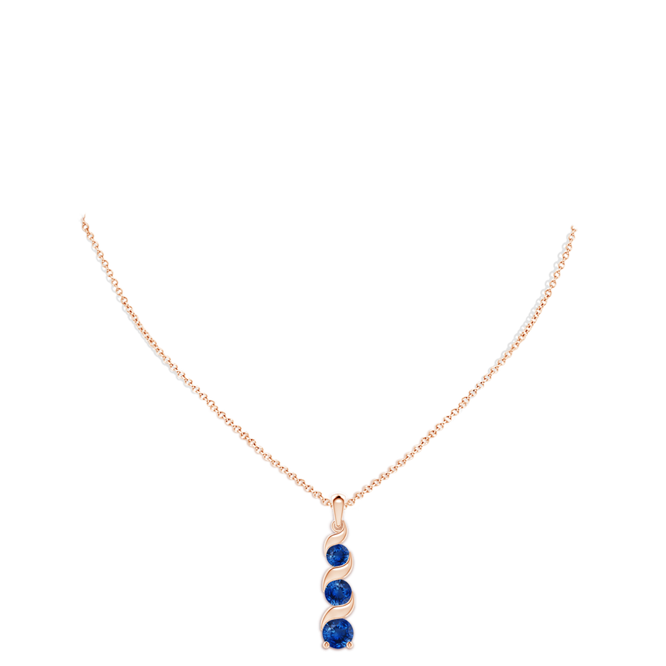 8mm AAA Channel-Set Round Sapphire Three Stone Journey Pendant in Rose Gold pen
