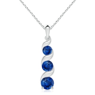 8mm AAA Channel-Set Round Sapphire Three Stone Journey Pendant in S999 Silver