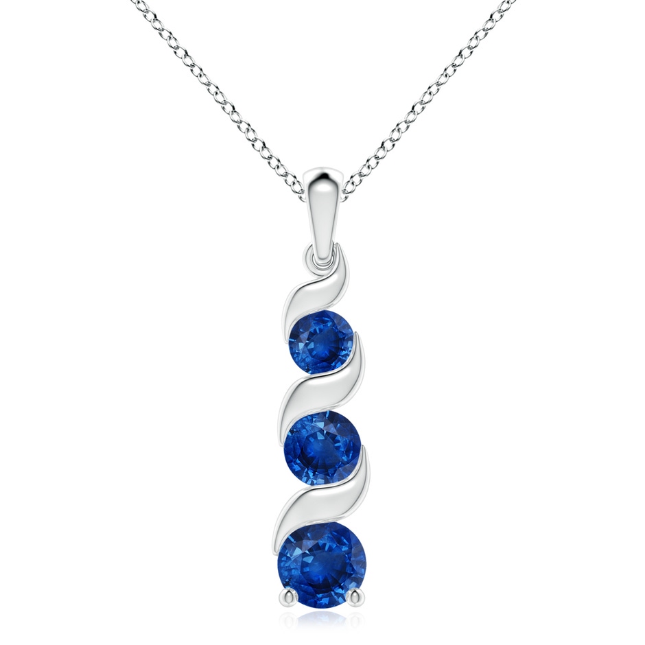 8mm AAA Channel-Set Round Sapphire Three Stone Journey Pendant in S999 Silver 