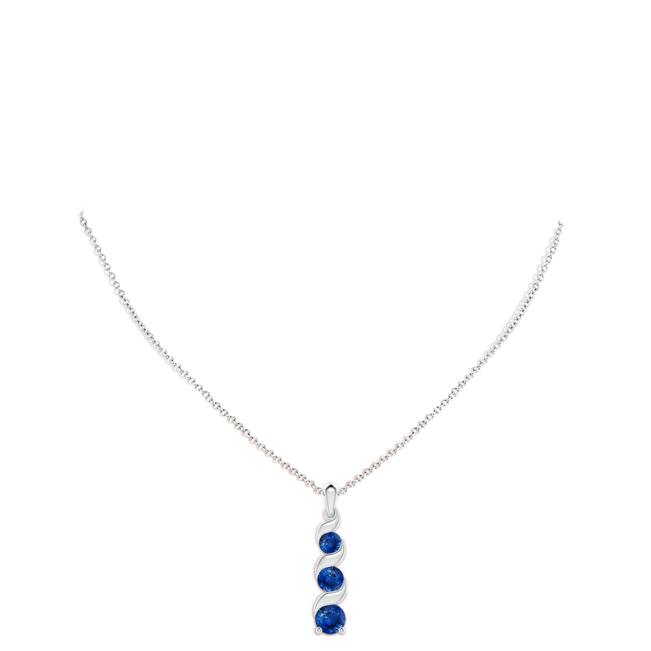 8mm AAA Channel-Set Round Sapphire Three Stone Journey Pendant in S999 Silver pen