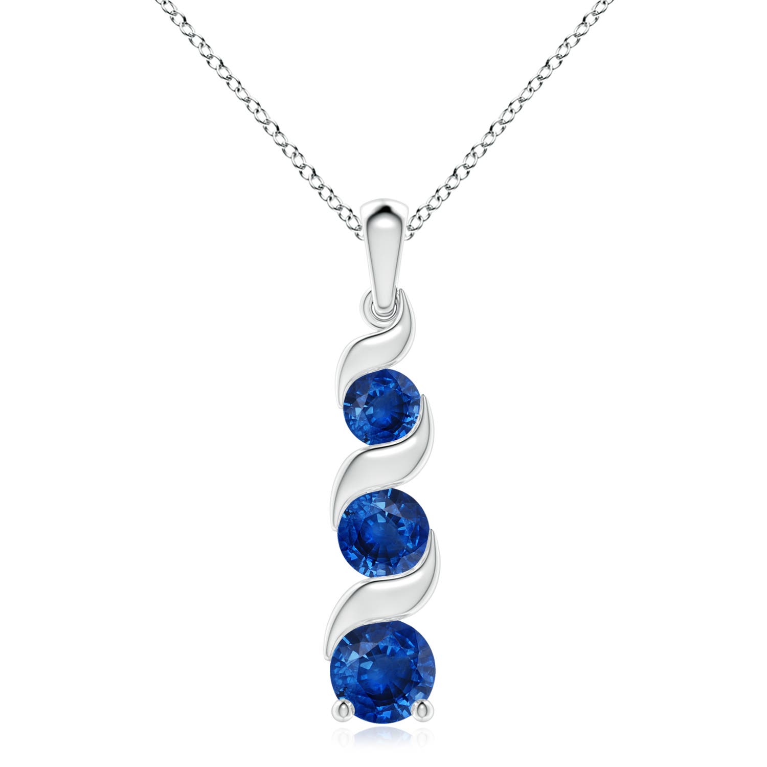 8mm AAA Channel-Set Round Sapphire Three Stone Journey Pendant in White Gold