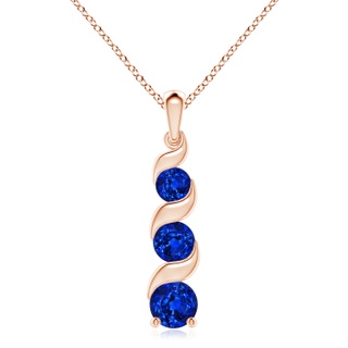 8mm AAAA Channel-Set Round Sapphire Three Stone Journey Pendant in 10K Rose Gold