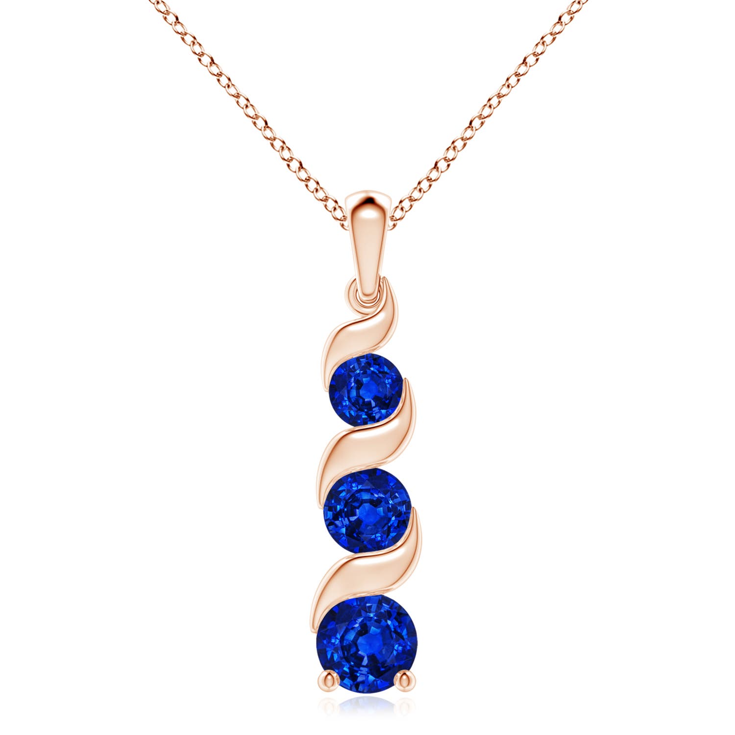 8mm AAAA Channel-Set Round Sapphire Three Stone Journey Pendant in Rose Gold
