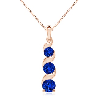 8mm AAAA Channel-Set Round Sapphire Three Stone Journey Pendant in Rose Gold