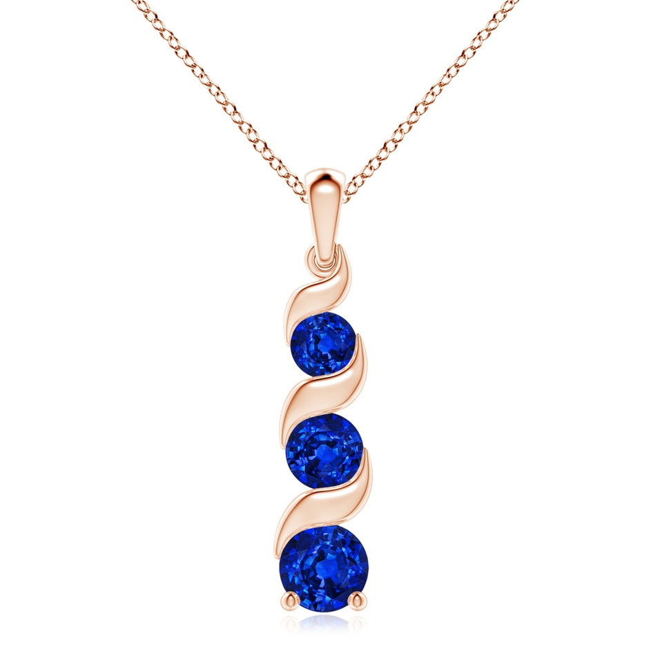 8mm Lab-Grown Channel-Set Round Sapphire Three Stone Journey Pendant in Rose Gold 