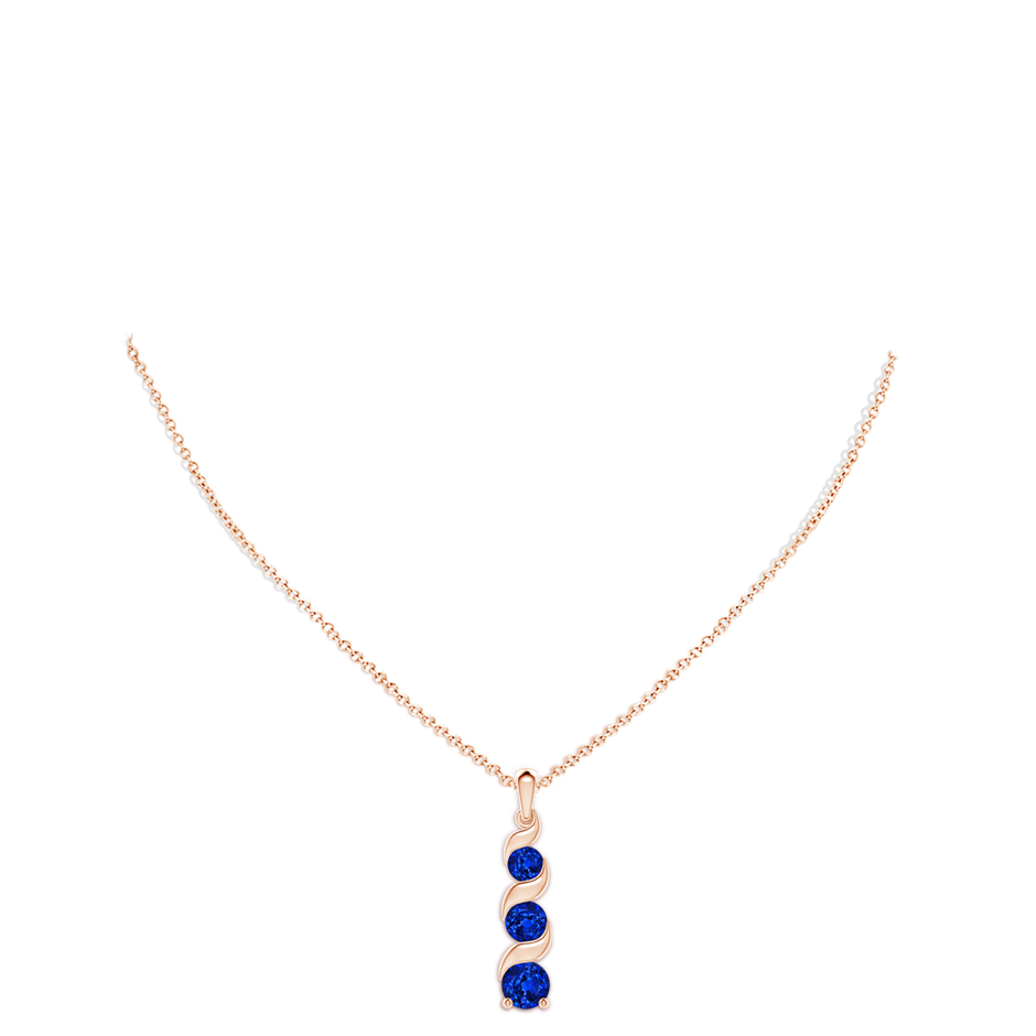 8mm Lab-Grown Channel-Set Round Sapphire Three Stone Journey Pendant in Rose Gold pen