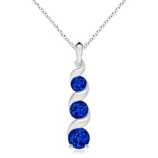 8mm AAAA Channel-Set Round Sapphire Three Stone Journey Pendant in S999 Silver