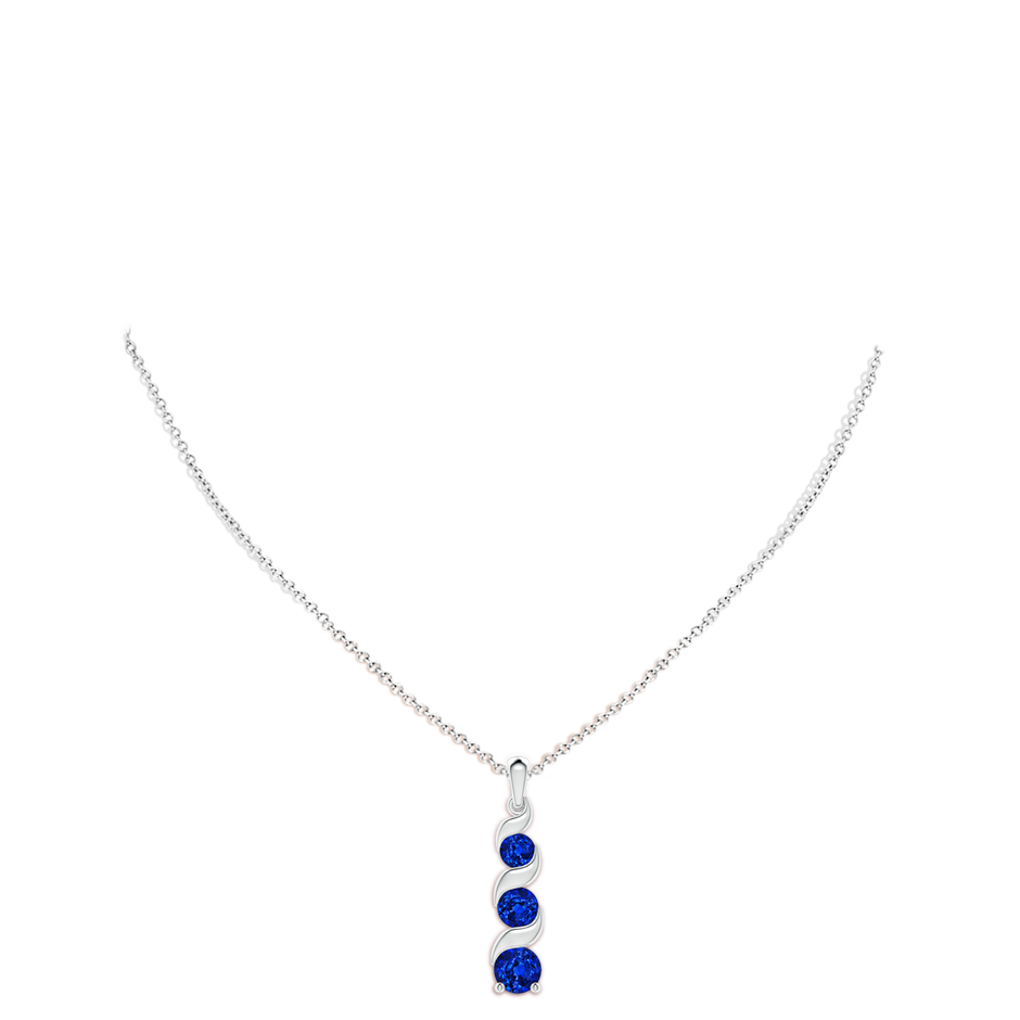 8mm AAAA Channel-Set Round Sapphire Three Stone Journey Pendant in S999 Silver pen