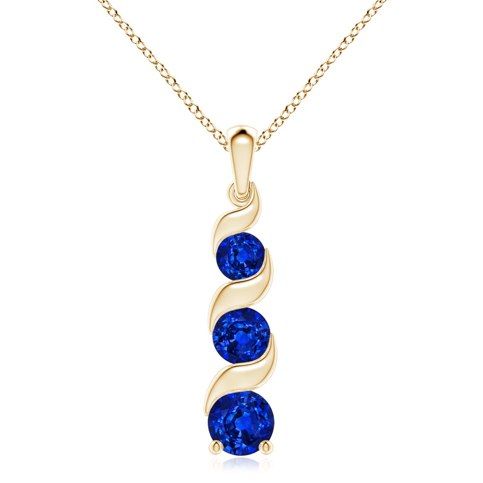 8mm Lab-Grown Channel-Set Round Sapphire Three Stone Journey Pendant in Yellow Gold 