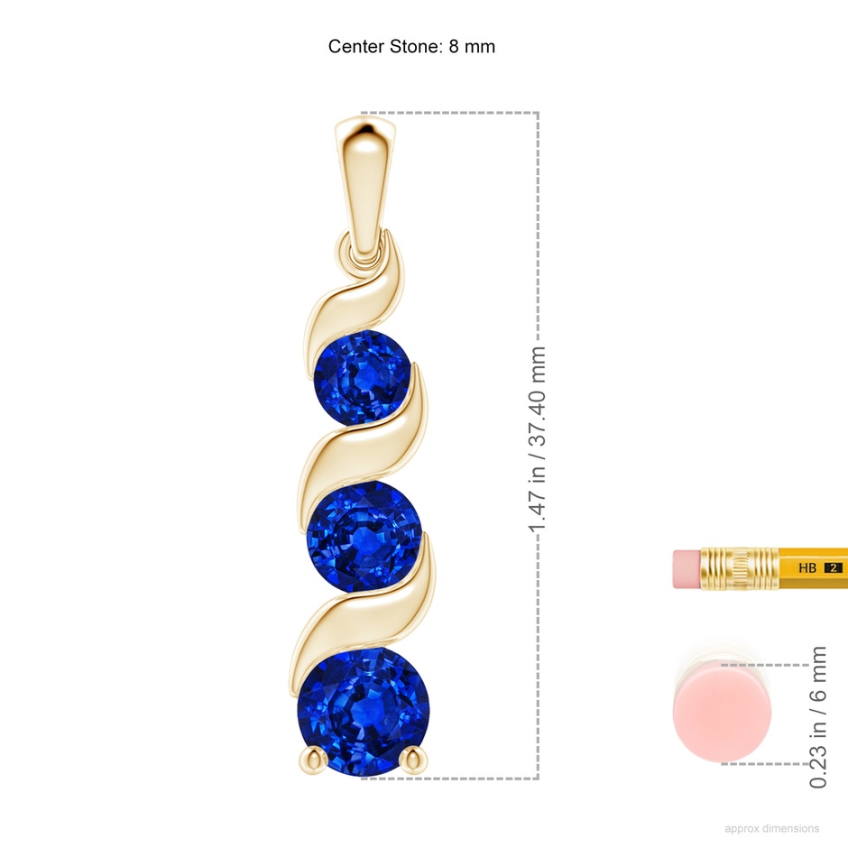 8mm Lab-Grown Channel-Set Round Sapphire Three Stone Journey Pendant in Yellow Gold ruler