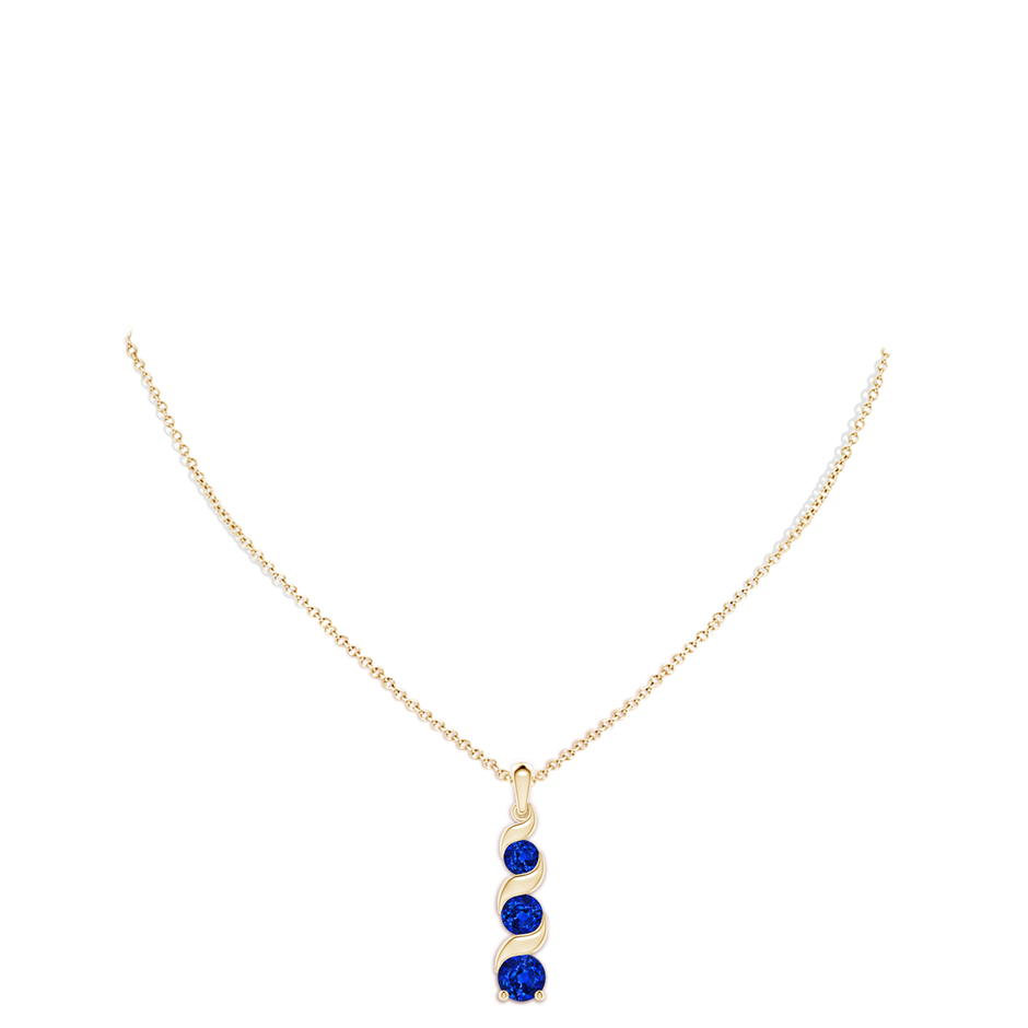8mm Lab-Grown Channel-Set Round Sapphire Three Stone Journey Pendant in Yellow Gold pen