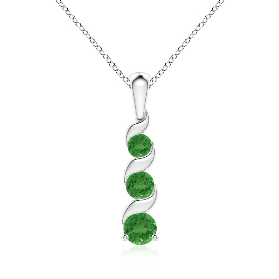 4mm AA Channel-Set Round Tsavorite Three Stone Journey Pendant in White Gold 