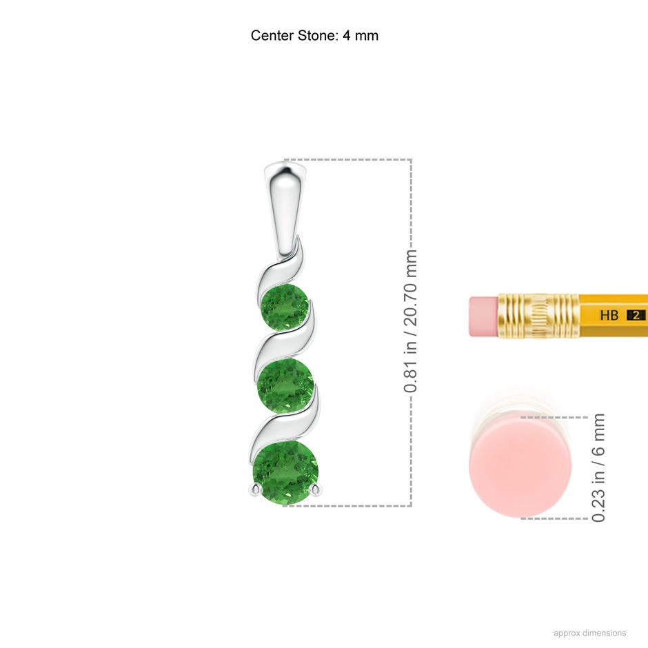 4mm AA Channel-Set Round Tsavorite Three Stone Journey Pendant in White Gold ruler