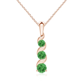 4mm AAA Channel-Set Round Tsavorite Three Stone Journey Pendant in Rose Gold