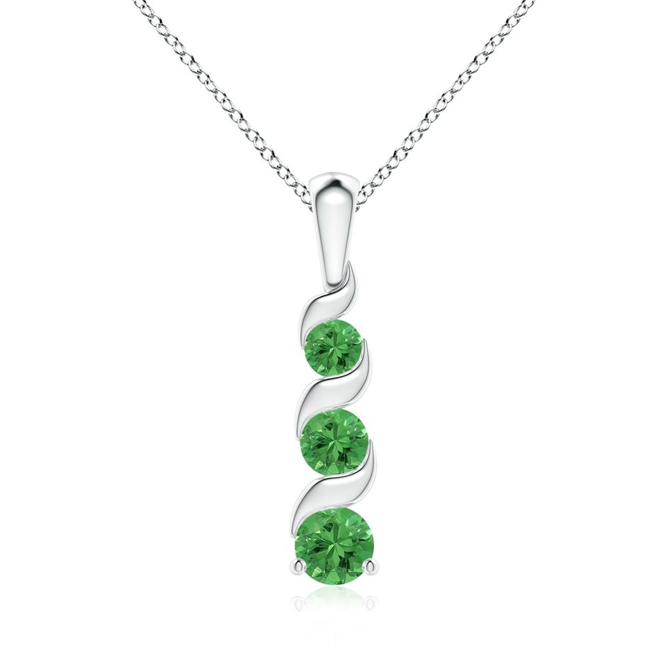 4mm AAA Channel-Set Round Tsavorite Three Stone Journey Pendant in S999 Silver 
