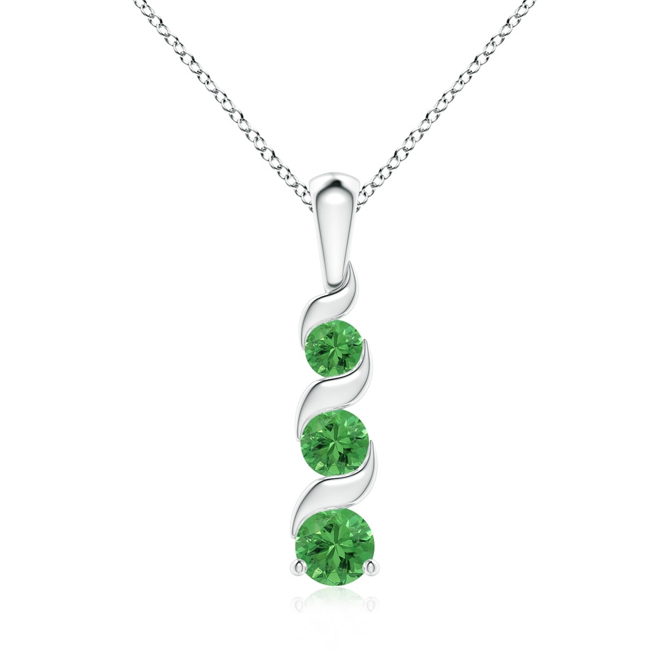 4mm AAA Channel-Set Round Tsavorite Three Stone Journey Pendant in White Gold 