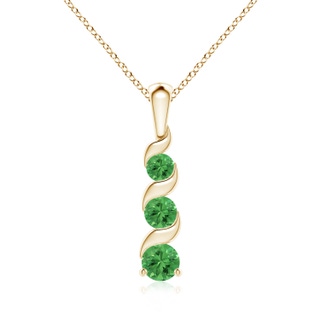 4mm AAA Channel-Set Round Tsavorite Three Stone Journey Pendant in Yellow Gold