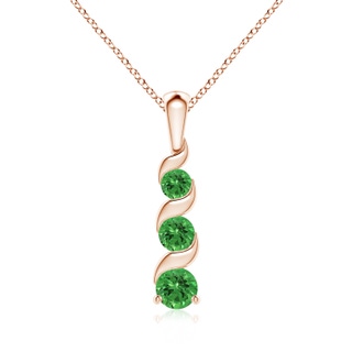 4mm AAAA Channel-Set Round Tsavorite Three Stone Journey Pendant in 9K Rose Gold