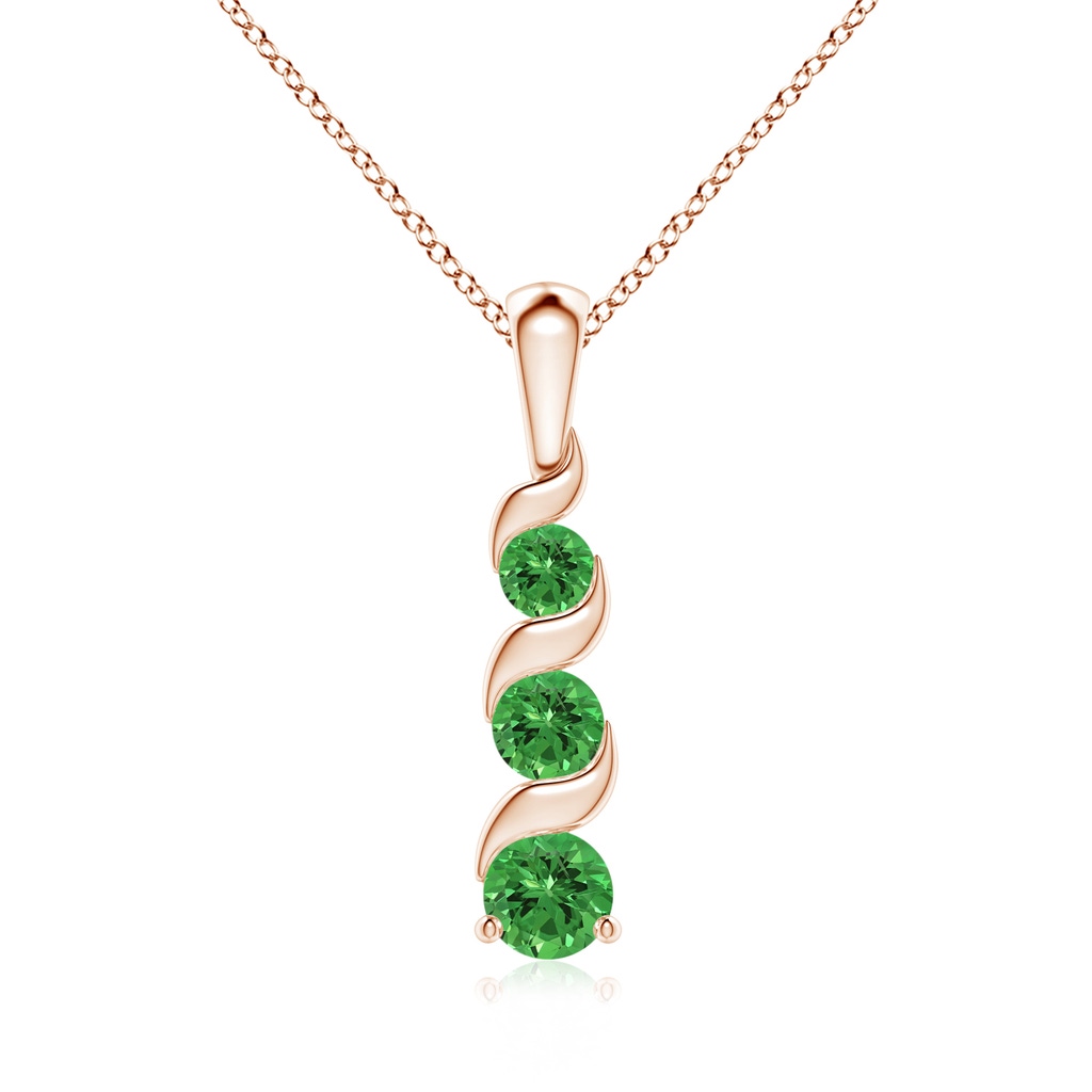 4mm AAAA Channel-Set Round Tsavorite Three Stone Journey Pendant in Rose Gold