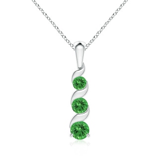 4mm AAAA Channel-Set Round Tsavorite Three Stone Journey Pendant in S999 Silver