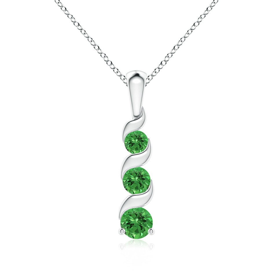4mm AAAA Channel-Set Round Tsavorite Three Stone Journey Pendant in S999 Silver 