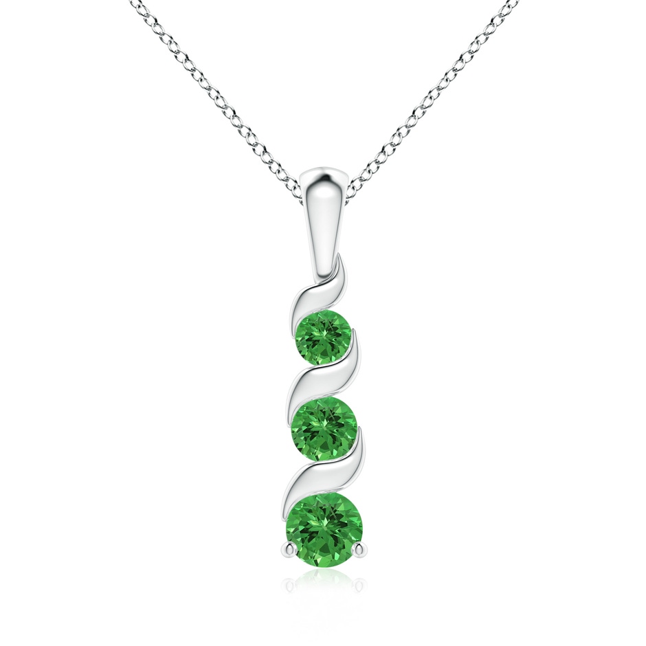 4mm AAAA Channel-Set Round Tsavorite Three Stone Journey Pendant in White Gold 