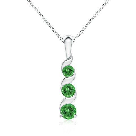 4mm AAAA Channel-Set Round Tsavorite Three Stone Journey Pendant in White Gold