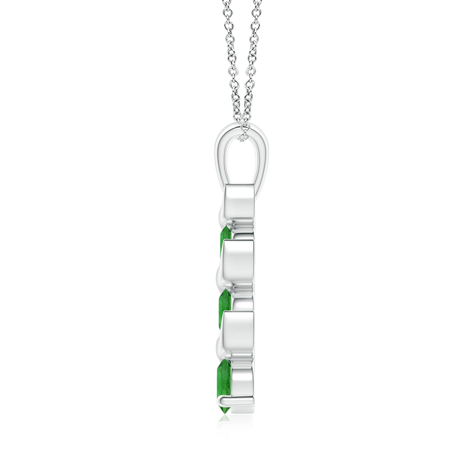 4mm AAAA Channel-Set Round Tsavorite Three Stone Journey Pendant in White Gold - side 2